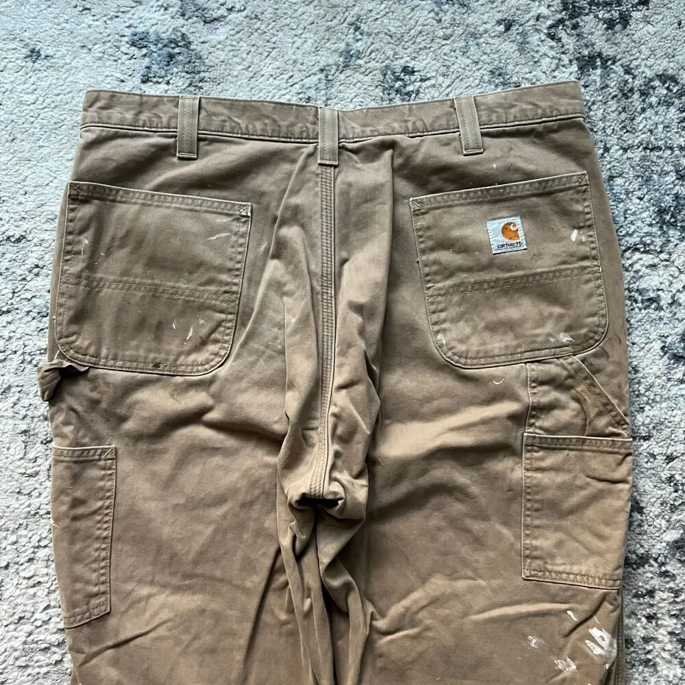 Carhartt Carpenter Pants Mens 38x36 Brown Relaxed Fit Workwear Distressed Painte